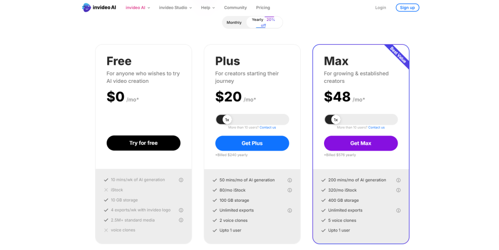 InVideo pricing